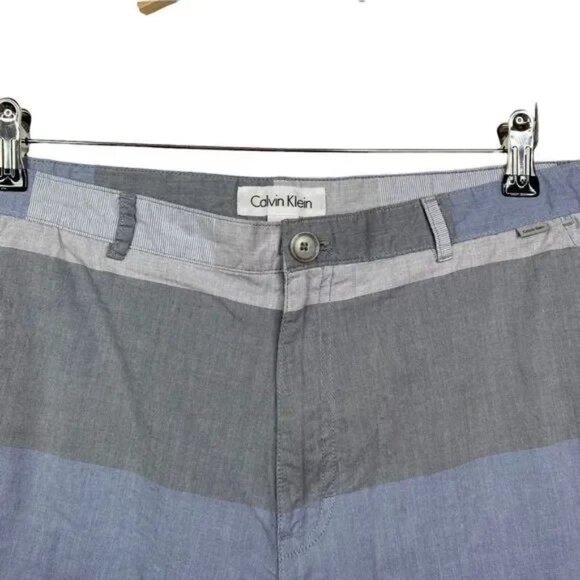 CALVIN KLEIN MEN'S BLUE‎ & GRAY FLAT FRONT STRIPED SHORTS 38-EUC - Picture 2 of 6